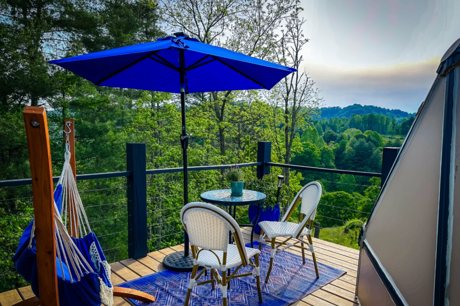 The private deck outside the Chefchaouen Dome with mountain views