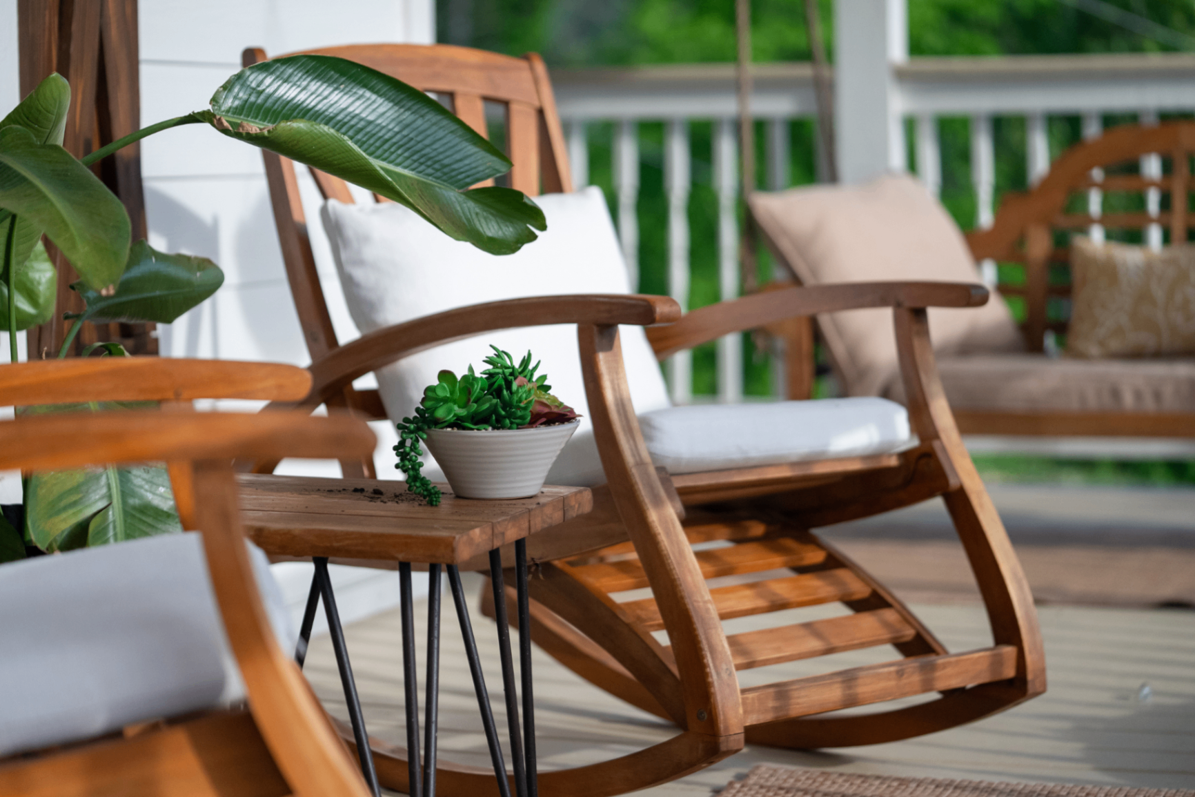 Wooden rocking chairs on the porch